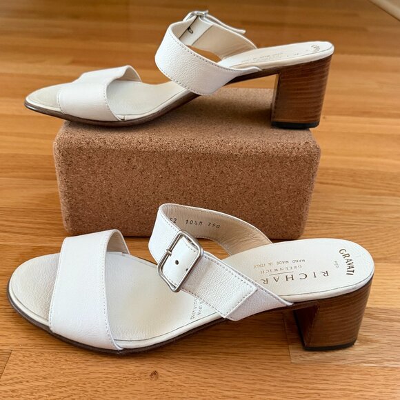 Vintage Gravati Richards Greenwich White Heeled Made in Italy Sandals Size 10.5 - Picture 1 of 13